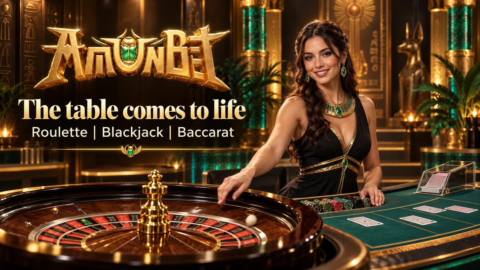 Amun Bet live casino scene with roulette and playing cards